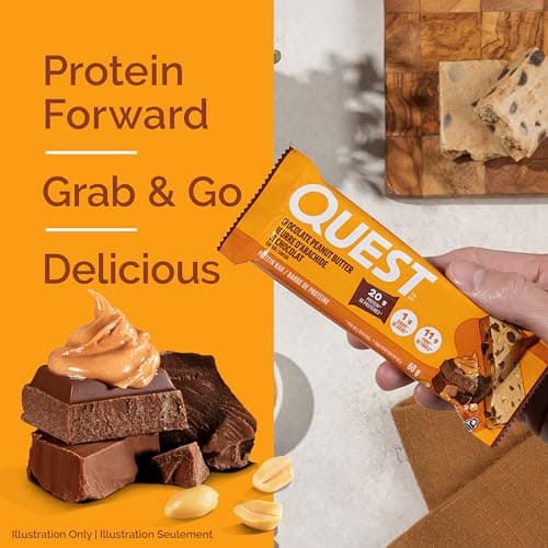 Quest Nutrition Chocolate Peanut Butter Flavored Protein Bar, High Protein, High Fibre, Low Sugar, 20g Protein, Gluten Free, 4ct — view 5