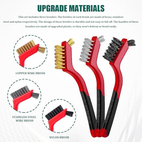 HQRNYP 6 PCS Wire Brush Set, Car Cleaning Kit, Nylon/Brass/Stainless Steel Bristles with Curved Handle Grip, Car Accessories Wash Kit for Cleaning Welding Slag, Rust and Paint Scrubbing (6PCS) — view 2