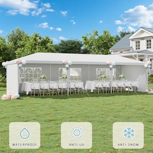 MELLCOM 10x30FT Party Tent, Outdoor Wedding Tent with 6 Sidewalls & 2 Zippered Doors for Holiday BBQ & Events, Birthday Parties (White) — view 4