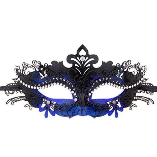 Couples Pair Mardi Gras Venetian Masquerade Masks Set Party Costume Decorations (Black&Dark Blue)
