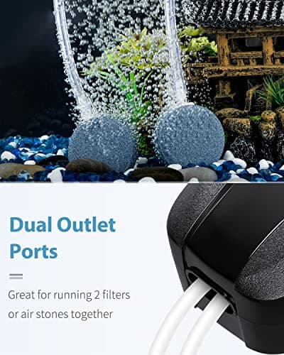 Pawfly Adjustable Aquarium Air Pump 4-LPM 2 Outlets with Oxygen Accessories for 20-100 Gallon Fish Tank Pond — view 3