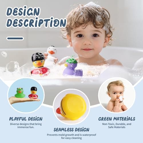 12 Rubber Ducks Bath Toys for Toddlers, Hole-Free Bathtub Toys & Baby Pool Toys, from 18 Months for Girls and Boys — view 2
