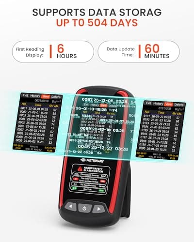 METRINARY Radon Detector for Home, Portable Radon Monitor with TFT Color Display, Rechargeable Radon Tester Quick Result 6 Hour, 504-Day Data Storage with Audible & Visual Alarm (pCi/L or Bq/m³) — view 2