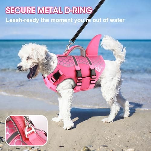 Dogcheer Dog Life Jacket Shark, Neoprene Harness Dog Life Vest with Lift Handle, Reflective Adjustable Pet Swim Float Vest for Small Medium Large Dogs - Pink Scales, M — view 5