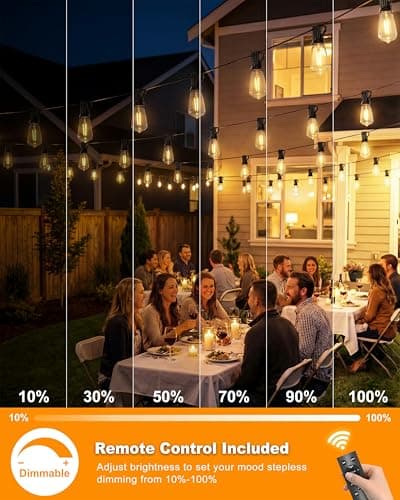 Pesken Solar String Lights Outdoor, Waterproof ST38 LED Patio Lights with Remote & USB Charge, 2700K Dusk to Dawn, Timer & 3 Modes, 54FT Dimmable Solar Powered String Lights for Backyard, Camping — view 3