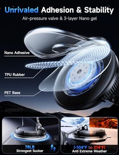 ANDERY Only for iPhone Magsafe Car Mount Charger [15W Fast Wireless Charge, 78+LBS Strong Suction & 2400gf Magnetic] 360° Adjustable Car Phone Holder, Phone Holders for Your Car Dash Accents Accessory — view 3