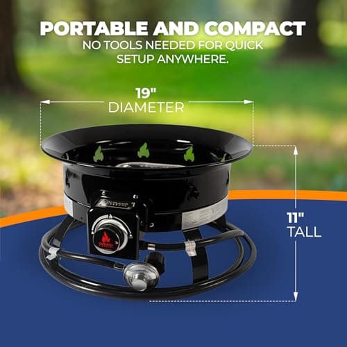 Outland Living Firebowl, Smokeless Fire Pit, Round Outdoor Portable Propane Gas Fire Pit With Fire Pit Cover & Carry Kit, 19-inch Diameter 58,000 Btu, 893 Deluxe Black Perfect for Outside Use — view 5