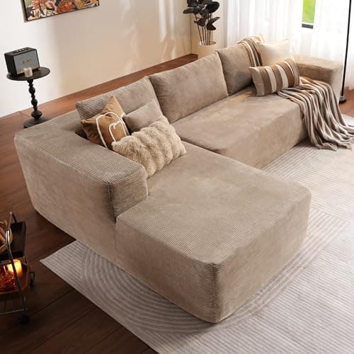 ovios 104" Cloud Boneless Couch with L-Shape Chaise,Modern Sectional Modular Sofa with Deep Seat, Upholstered Couches for Living Room Bedroom,No Assembly Required, Camel (Corduroy Fabric) — view 6