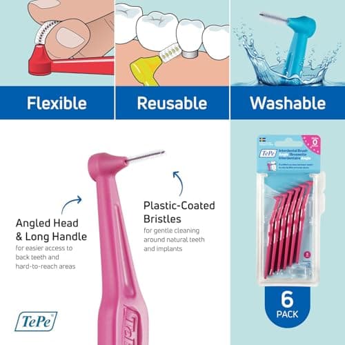 TEPE Interdental Brush Angle, Soft Dental Brush for Teeth Cleaning, Pack of 6 (Pink, 6 pack) — view 4