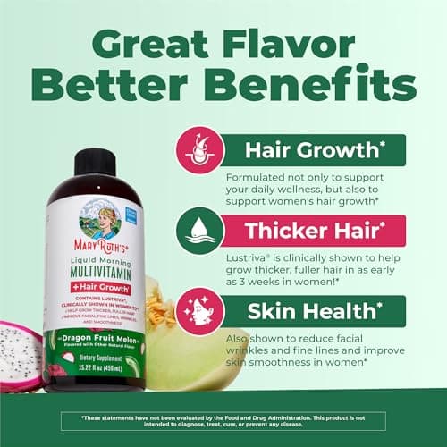 MARYRUTH'S Liquid Multivitamin + Hair Growth | Clinically Tested in Women for Thicker Hair & Facial Wrinkles | Biotin 10000mcg | Lustriva Hair Growth Supplements | Skin Care | Ages 18+ | 15.22 Fl Oz — view 3
