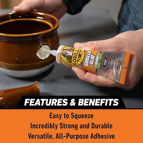 Gorilla Glue Clear, All‑Purpose Thick Gel No-Run Adhesive, Strong & Fast‑Drying, 1.75 fl oz Squeeze Tube — view 3