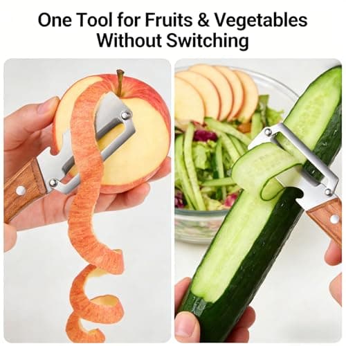 oliwex Zero Snag Wooden Peeler, 2-in-1 Multifunctional Stainless Steel Peeler, Potato Fruit Pumpkins Kitchen Peelers with Bottle Opener (2 PCS) — view 3