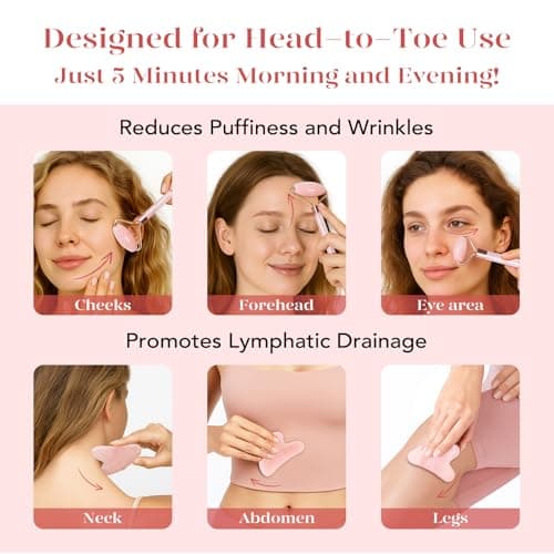 BAIMEI IcyMe Rose Quartz Roller & Gua Sha Set, Cooling Face Roller for Depuffing & Lymphatic Massage, Sculpting Tool for Face, Eyes & Neck, Smooth Skincare Gift for Women and Men — view 5
