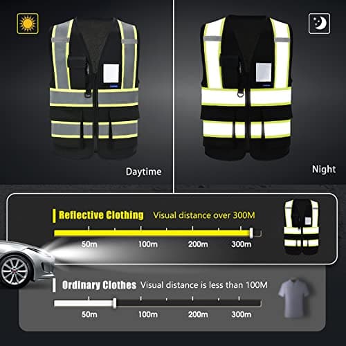 11 colors available Customize Logo black reflective vest High Visibility Reflective Safety Vest for Women Men High Visibility Security with Pockets Zipper Front Meets ANSI/ISEA Standards — view 2