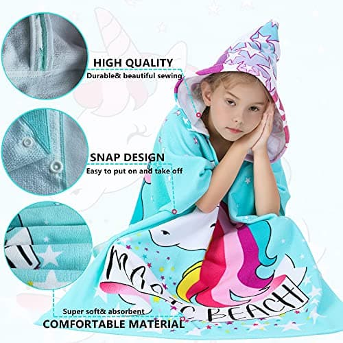 Athaelay Unicorn Poncho Towel for Girls Ultra Soft Swimsuit Cover-ups for Ages 3 to 10 Years Big Kids Bath Beach and Pool — view 3