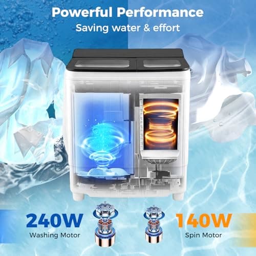 Giantex Portable Washing Machine, 18LBS Twin Tub Mini Compact Laundry Washer Spinner Combo with Drain Pump, 11Lbs Washer and 7Lbs Spinner for Apartments, RVs, Dorms, Gray+White — view 2