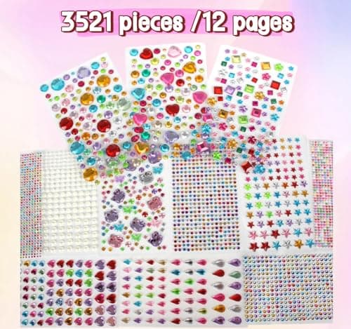 Gikboup 3521 Pieces Self Adhesive Jewels for Crafts, Gems Stickers for Kids, Flat Back Plastic Fake Jewels for Scrapbook Supplies and face gems — view 2