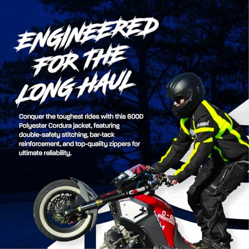 HWK Motorcycle Jacket for Men & Women, Waterproof, High Visibility Rain Jacket with CE Armor, Adjustable, Durable Polyester Motorcycle Riding Jacket, Dirt Bike Gear Enduro Racing, Hi-Vis Green, S — view 5