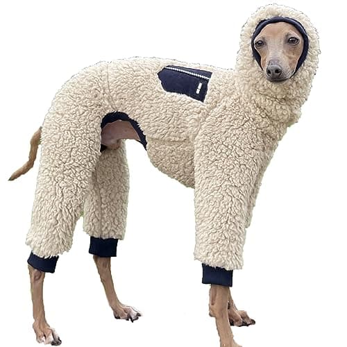 D Doggy Star Italian Greyhound Sweater Turtleneck Outfit Warm Fleece Onesie Clothes Whippet for Dog Coat (L,Navy Pkt)