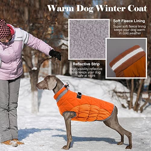Lelepet Dog Coat Warm Dog Winter Coat Waterproof Dogs Jacket with Harness Built in Reflective Pet Fleece Vest Zip-Up Cold Weather Coats for Large Dogs Turtleneck Windproof Coats Boxer Blaze Orange XL — view 3