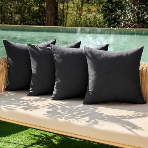 MIULEE Pack of 4 Decorative Outdoor Throw Pillow Covers Linen Waterproof Pillow Covers Farmhouse Cushion Cases for Patio Garden Tent Balcony Couch Sofa 18x18 inch Black