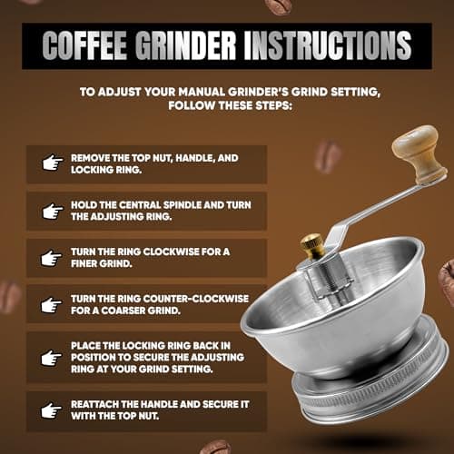 Stainless Steel Coffee Grinder Lid Attachment for Regular Mouth Mason Jars - Manual Crank Burr Grinder for Fresh Coffee, Ideal for Camping, Home Barista, Rust Proof Ceramic Mechanism (Wide) — view 4