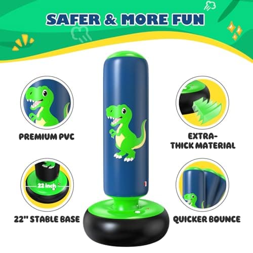 QPAU Inflatable Punching Bag, 48 Inch Stable Inflatable Boxing Bag for 3-6 Kids, Dinosaur Toy & Gifts for Boys and Girls, Kids Boxing Set for Practicing Karate, Taekwondo — view 5