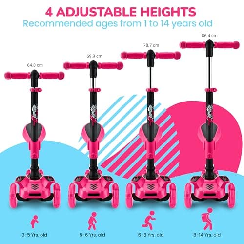 Hurtle Kids Scooter, 3 Wheel Scooter for Kids, Foldable Kick Scooter for Child & Toddlers Ages 3-12, Adjustable Height and LED Light Up Wheels — view 4