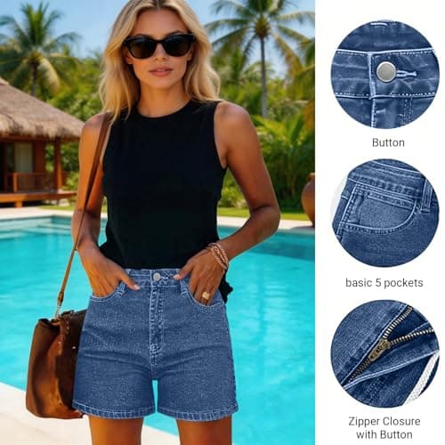 Jeans Shorts for Women Casual Wide Leg Short Pants Summer Straight High Waist Button Denim Shorts with Pockets Light Blue Medium — view 4