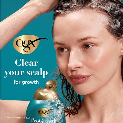 OGX® ProGrowth + Peptide Clarifying Shampoo, Gentle Exfoliating Scalp Shampoo Supports Natural Hair Growth by Removing Scalp Build-Up, 1.5% Mandelic Acid, 385 mL — view 2