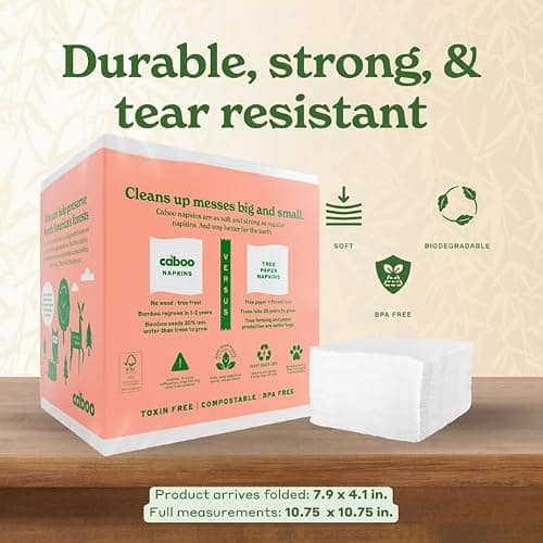 Caboo Tree Free Napkins, 4 Packs of 250, 1000 Total Napkins, Sustainable & Disposable Kitchen Napkin — view 4