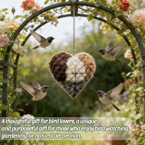 Handmade Alpaca Fiber Bird Nesting Heart, Reusable Nest Core Hummingbirds Nesting Material Bracket for Bird Enthusiasts, Garden Dispenser Tree Shelter Birdhouse for Birds Lovers — view 5
