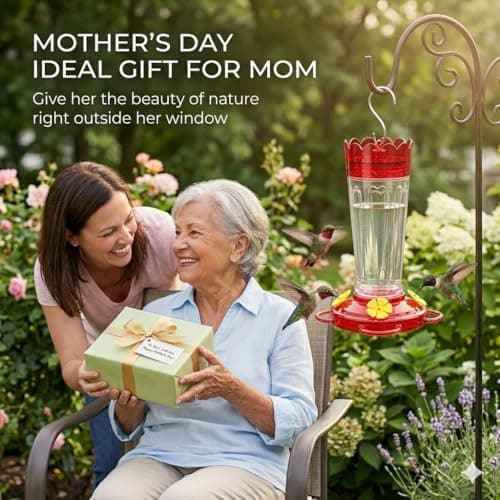 TOP XIAN Hummingbird Feeders for Outdoors, 2 Pack 14 OZ Plastic Humming Bird Feeder with Ant Moat & Bee Guard, 4 Feeding Ports and Perches, Leak-Proof Hangging Nectar Feeders, Gifts for Women, Mom
