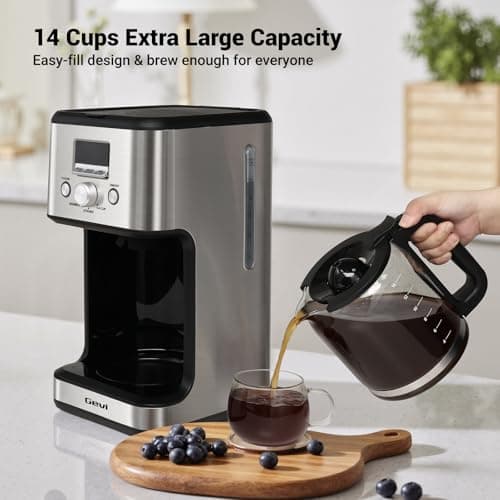 Gevi 14-Cup Drip Coffee Maker, Strong Brew, Glass Carafe, 2H Warm Silver — view 3