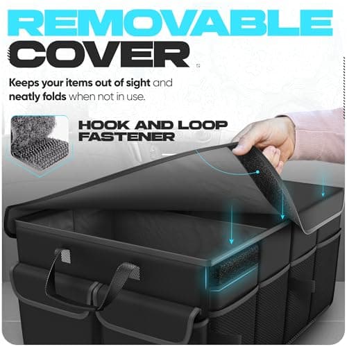 FORTEM Car Trunk Organizer, Collapsible Multi Compartment Car Organizer, Foldable SUV Storage for Car Accessories for Women Men, Soft Cover (Black) — view 4