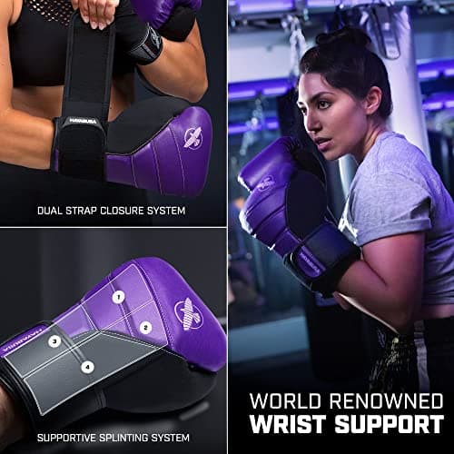 Hayabusa T3 Boxing Gloves for Men and Women Wrist and Knuckle Protection, Dual-X Hook and Loop Closure, Splinted Wrist Support, 5 Layer Foam Knuckle Padding - Purple/Black, 16 oz — view 3