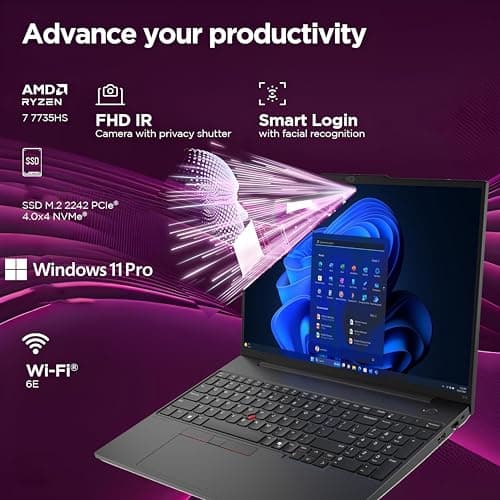 Lenovo ThinkPad E16 Gen 2 Laptop, 8-Core AMD Ryzen 7 7735HS, 16GB DDR5 RAM, 512GB PCIe SSD, 16" WUXGA Display, WiFi 6E, Backlit Keyboard, Fingerprint Reader, Windows 11 Pro, Business Laptop — view 2
