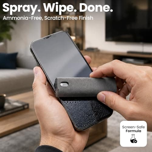 EVEO Car Screen Cleaner Spray and Wipe -2-in-1 iPhone Cleaner, iPad Screen Cleaner & Phone Screen Cleaner - Touchscreen Mist Cleaner for Laptop, Computer, MacBook and More - 2 Pack (Grey & Purple) — view 2