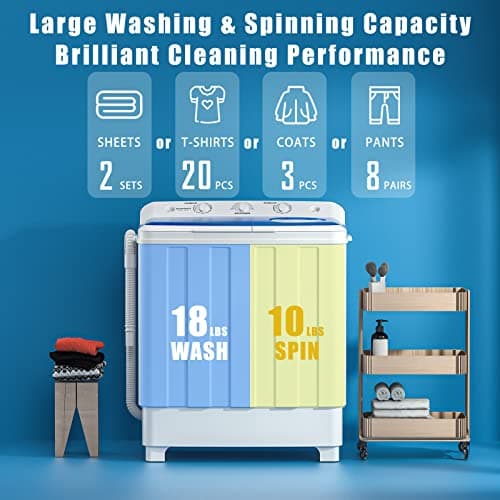 Auertech Portable Washing Machine, 28lbs Twin Tub Washer Mini Compact Laundry Machine with Drain Pump, Semi-automatic 18lbs Washer 10lbs Spinner Combo for Dorms, Apartments, RVs — view 2