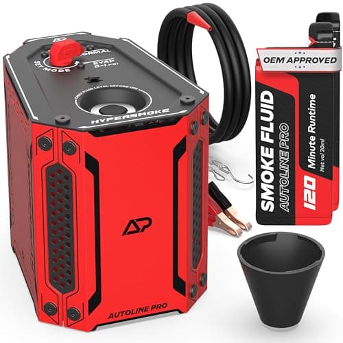 AutoLine Pro HyperSmoke™ Automotive Smoke Machine EVAP Vacuum Leak Tester – Adjustable Pressure – OEM Approved Smoke Fluid – Built-in Air Compressor Motor – Includes Cone for Vacuum and Exhaust Leaks.