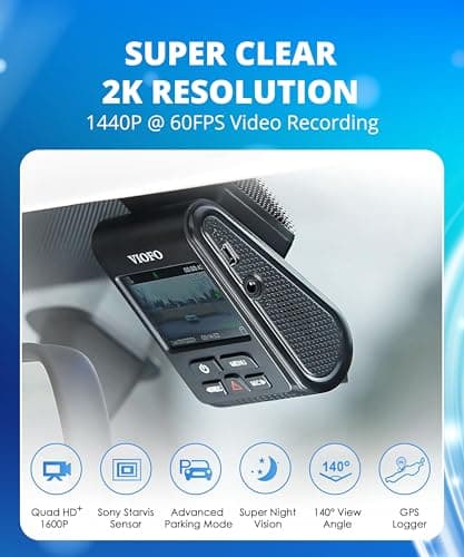 VIOFO A119 V3 Dash Cam 2K, GPS, True HDR, Buffered Parking Mode 24h, 2560x1660P Quad HD+ Car Dash Camera, Ultra Clear Night Vision, 140 Deg Wide Angle, Motion Detection, G-Sensor, Time Lapse, Loop Record