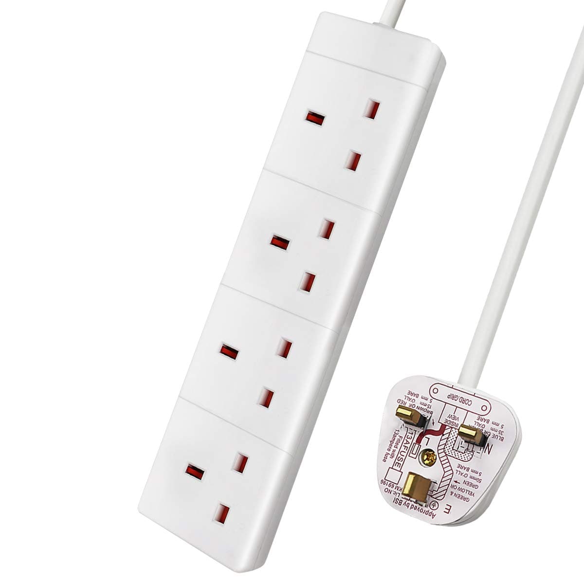 ExtraStar 4 Way Extension Lead, 13A Fused UK Plug Extension Socket, 5M Extension Cable Power Strip - White