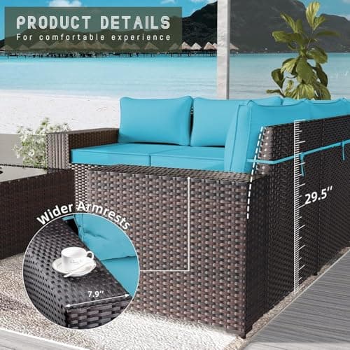 RTDTD 12 PCS Outdoor Patio Furniture Set,Outdoor Sectional Furniture All Weather PE Rattan Wicker Patio Conversation Set with 2 Coffee Tables and 10 Thickened Cushions,Blue — view 2