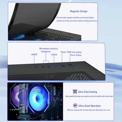 Qehi Prebuilt Desktop Gaming PC | Ryzen 5 6Cores 3.6G Up to 4.1G | 16G DDR4 RAM | 512G SSD | RX560 4G Graphics Card | WiFi 6 | Game Computer Tower Black — view 5