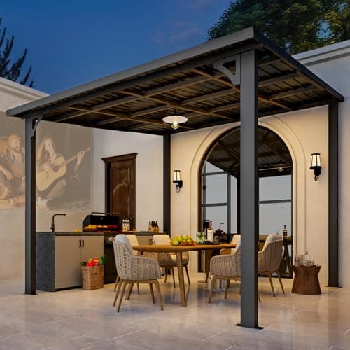 U-MAX 10' x 10' Hardtop Gazebo Outdoor Pergola, Heavy Duty Lean to Metal Pergolas and Gazebos Clearance, Wall-Mounted 10x10 Gazebo Galvanized Steel Patio Roof Awning
