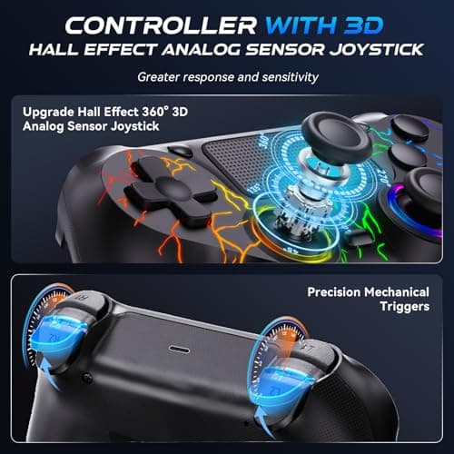 GamingBoy 2 Pack Wireless Controller for PS4, LED Controller for Ps4/Slim/Pro/PC with Adjustable RGB Light-up,Hall Effect Joystick,Dual Vibration,6-Axis Gyro,1000mAh Battery,USB C Port- Black and White — view 2