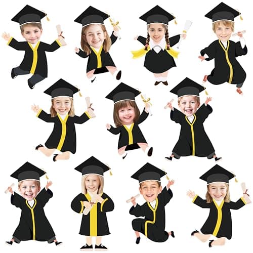 48Sets Graduation Hat Gown Cutout Bulletin Board Decoration Class of 2026 Congrats Grad Paper Cut Out with Photo Space DIY Crafts Classroom Decor for Boys Girls Kindergarten School Wall Party Supplies