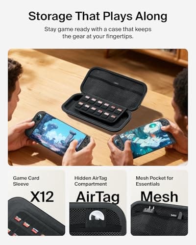 Belkin Nintendo Switch 2 Case, Travel Bag w/AirTag Holder & Storage Pocket for Up to 12 Game Cards - Portable, Lightweight Carrying Case w/Hard Shell, Soft Interior, Switch 2 Accessories - Charcoal