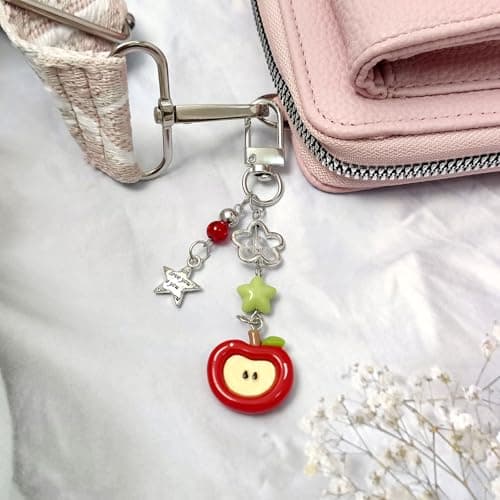 Nalefow 2PCS Cute Phone Charms Keychains Aesthetic Y2k Pink Guitar Strawberry Star Cell Phone Straps Key Chains for Keys Bags Camera (Red Apple) — view 5