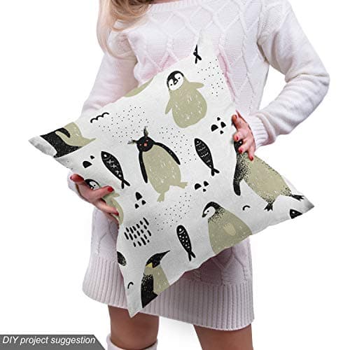 Lunarable Penguin Fabric by The Yard, Shower Theme Sketch Penguins North Pole Animals with Grunge Effect, Decorative Fabric for Upholstery and Home Accents, 2 Yards, Beige Ink — view 4